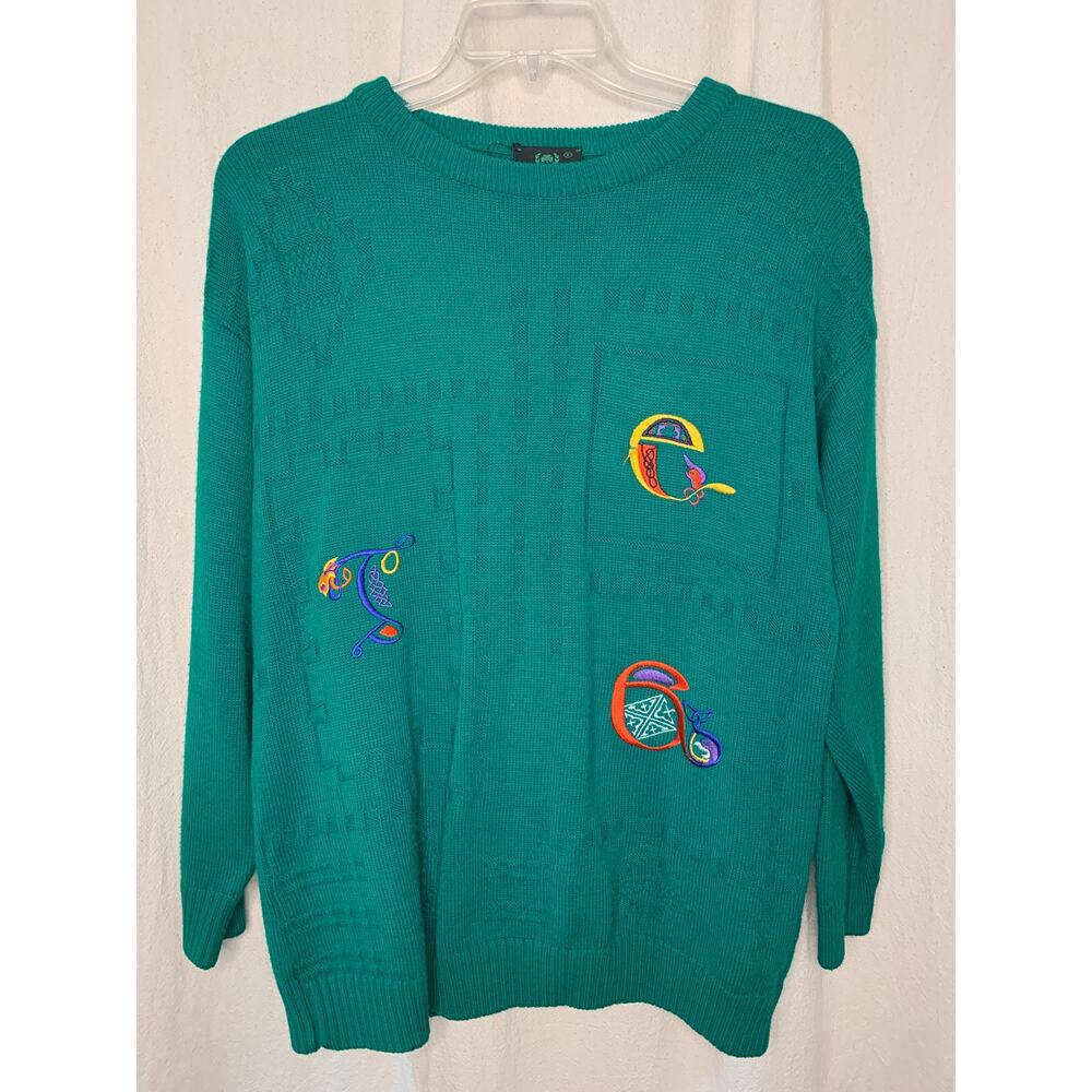 1980s Emerald Isle Ireland Kelly Green St. Patty Celtic Irish Rainbow Sweater S
